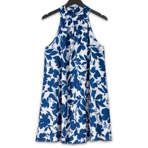 Halter Neck Sleeveless Dress WOMENS 2XL Blue Floral Chic Casual Semi-Formal